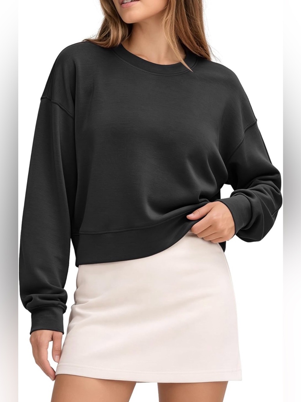 A480 Soft Long Sleeve Cropped Sweatshirts Oversized Pullover NEW LARGE
